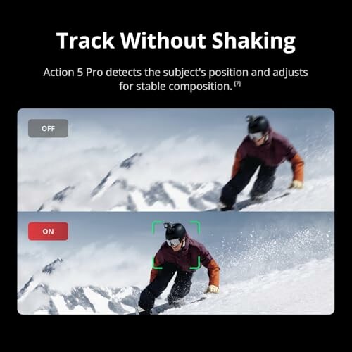 Comparison of stabilization feature on DJI Osmo Action 5 Pro showing a snowboarder.