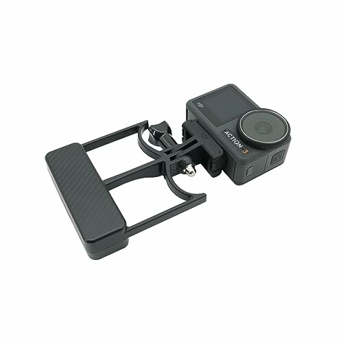 Action camera attached to a mount.