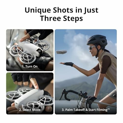 Three-step process to operate a compact drone camera.