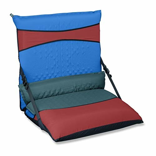 Foldable camping chair with blue, red, and green sections