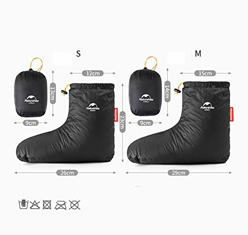 Size guide for lightweight camping booties in small and medium.