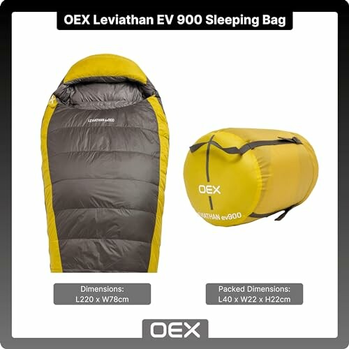 OEX Leviathan EV 900 sleeping bag with packed and unpacked view