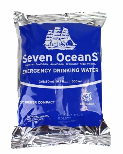 Seven Oceans emergency drinking water packet.